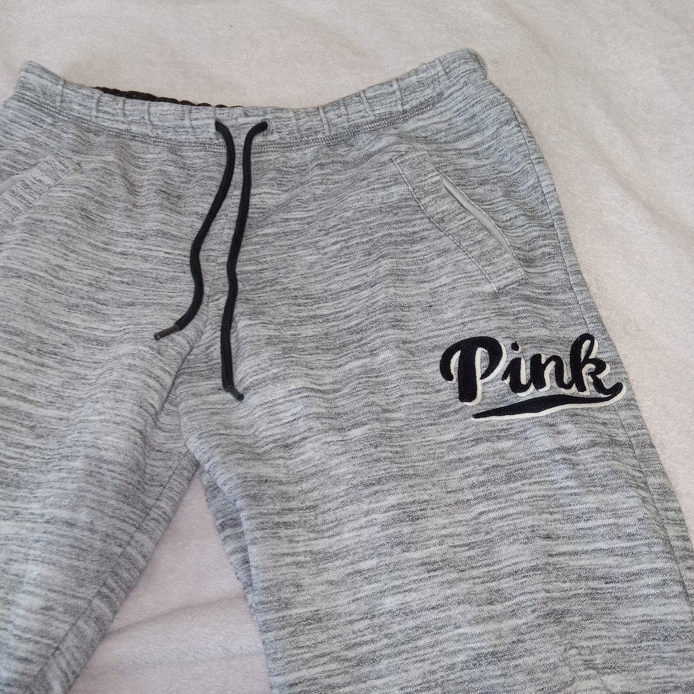 VINTAGE Victoria’s Secret PINK Sweatpants Womens S Flare Gray Embroidered Y2K - Picture 1 of 11